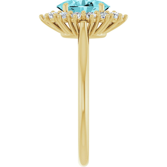 14K Gold Oval Natural Blue Zircon & Natural Diamond Halo-Style Ring - Yellow Gold - view 4