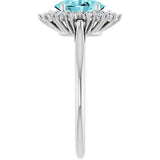 14K Gold Oval Natural Blue Zircon & Natural Diamond Halo-Style Ring - White Gold - view 4