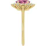 14K Gold Oval Natural Pink Tourmaline & Natural Diamond Halo-Style Ring - Yellow Gold - view 4