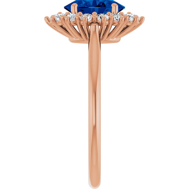 14K Gold Oval Lab-Grown Blue Sapphire & Natural Diamond Halo-Style Ring – 8x6mm - Rose Gold - view 4