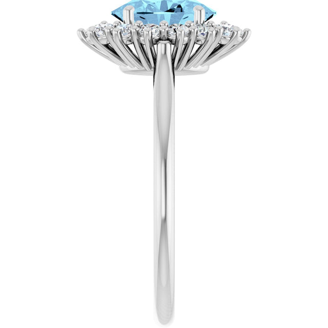 Platinum Oval Natural Aquamarine & Natural Diamond Halo-Style Ring - view 4