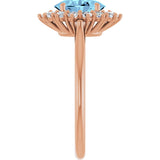 14K Gold Oval Natural Aquamarine & Natural Diamond Halo-Style Ring - Rose Gold - view 4