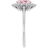 Platinum Oval Natural Pink Morganite & Natural Diamond Halo-Style Ring - view 4