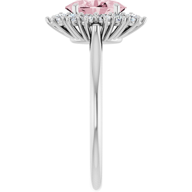 Platinum Oval Natural Pink Morganite & Natural Diamond Halo-Style Ring - view 4