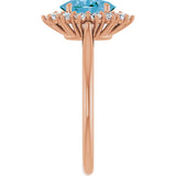 14K Gold Oval Natural Swiss Blue Topaz & Natural Diamond Halo-Style Ring – 8x6mm - Rose Gold - view 4