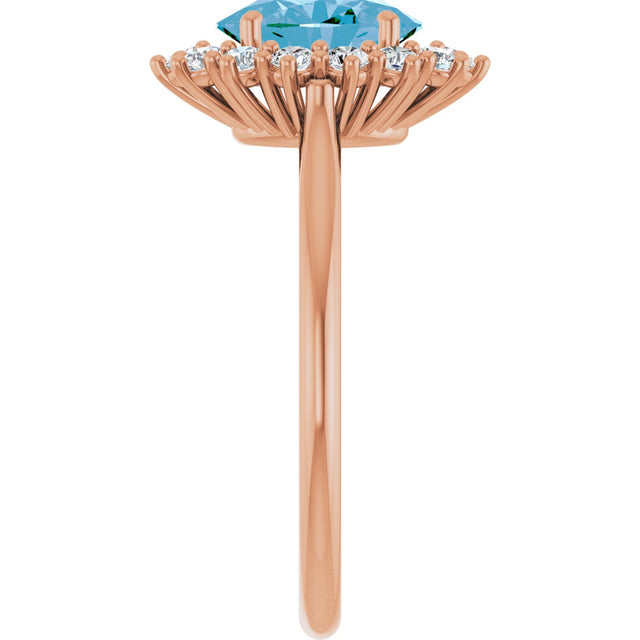 14K Gold Oval Natural Swiss Blue Topaz & Natural Diamond Halo-Style Ring – 8x6mm - Rose Gold - view 4