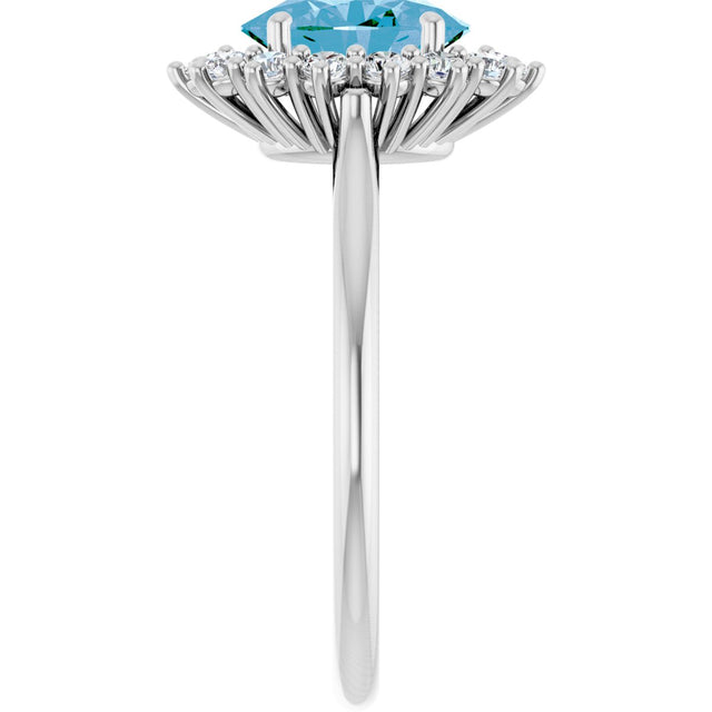 Platinum Oval Natural Swiss Blue Topaz & Natural Diamond Halo-Style Ring - view 4