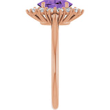 14K Gold Oval Natural Amethyst & Natural Diamond Halo-Style Ring – 8x6mm - Rose Gold - view 4