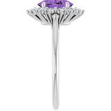 Platinum Oval Natural Amethyst & Natural Diamond Halo-Style Ring - view 4