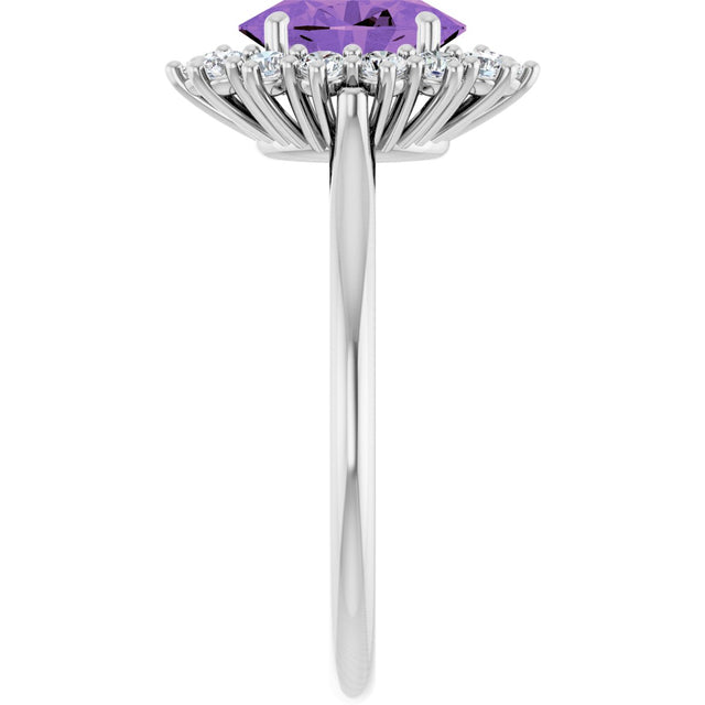 Platinum Oval Natural Amethyst & Natural Diamond Halo-Style Ring - view 4