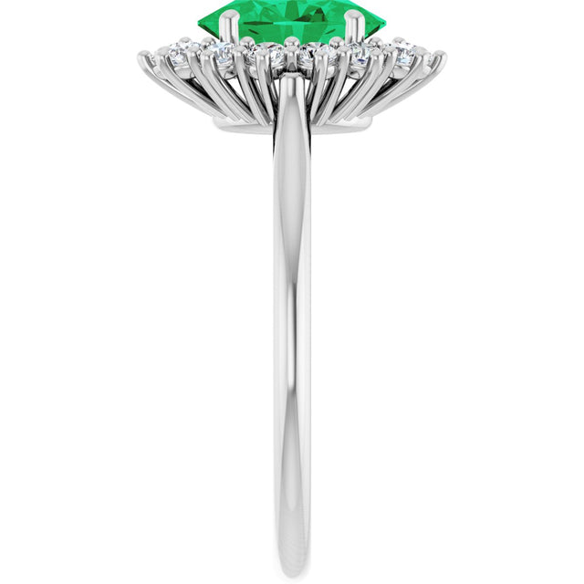 14K Gold Oval Lab-Grown Emerald & Natural Diamond Halo-Style Ring – 8x6mm - White Gold - view 4