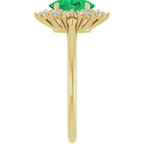 14K Gold Oval Lab-Grown Emerald & Natural Diamond Halo-Style Ring – 8x6mm - Yellow Gold - view 4