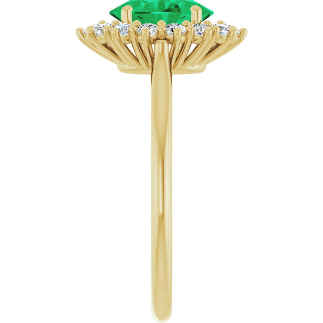 14K Gold Oval Lab-Grown Emerald & Natural Diamond Halo-Style Ring – 8x6mm - Yellow Gold - view 4