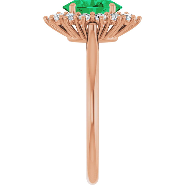14K Gold Oval Lab-Grown Emerald & Natural Diamond Halo-Style Ring – 8x6mm - Rose Gold - view 4