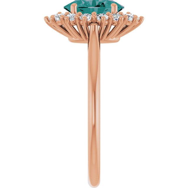 14K Gold Oval Natural Diamond Halo-Style Ring - Rose Gold - view 4