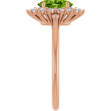 14K Gold Oval Natural Peridot & Natural Diamond Halo-Style Ring - Rose Gold - view 4