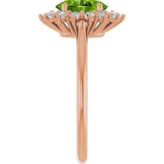 14K Gold Oval Natural Peridot & Natural Diamond Halo-Style Ring - Rose Gold - view 4