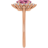 14K Gold Oval Natural Pink Tourmaline & Natural Diamond Halo-Style Ring - Rose Gold - view 4