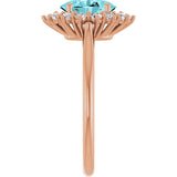 14K Gold Oval Natural Blue Zircon & Natural Diamond Halo-Style Ring - Rose Gold - view 4