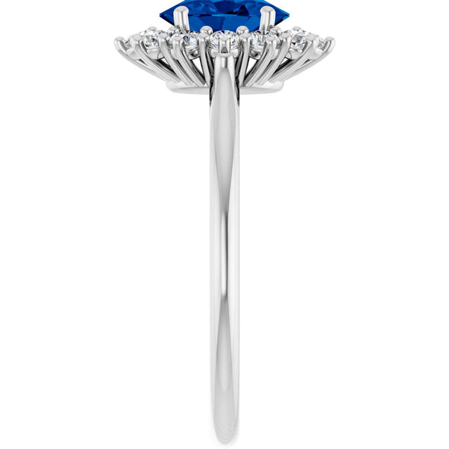 10K Gold Emerald Lab-Grown Blue Sapphire & Lab-Grown Diamond Halo-Style Ring - White Gold - view 4
