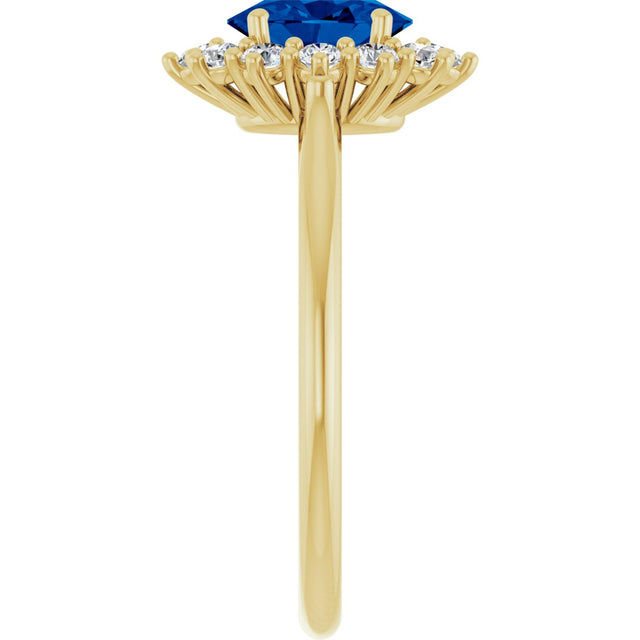 10K Gold Emerald Lab-Grown Blue Sapphire & Lab-Grown Diamond Halo-Style Ring - Yellow Gold - view 4