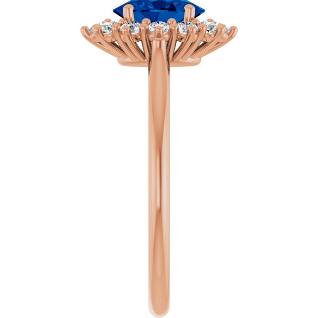 14K Gold Emerald Lab-Grown Blue Sapphire & Lab-Grown Diamond Halo-Style Ring - Rose Gold - view 4