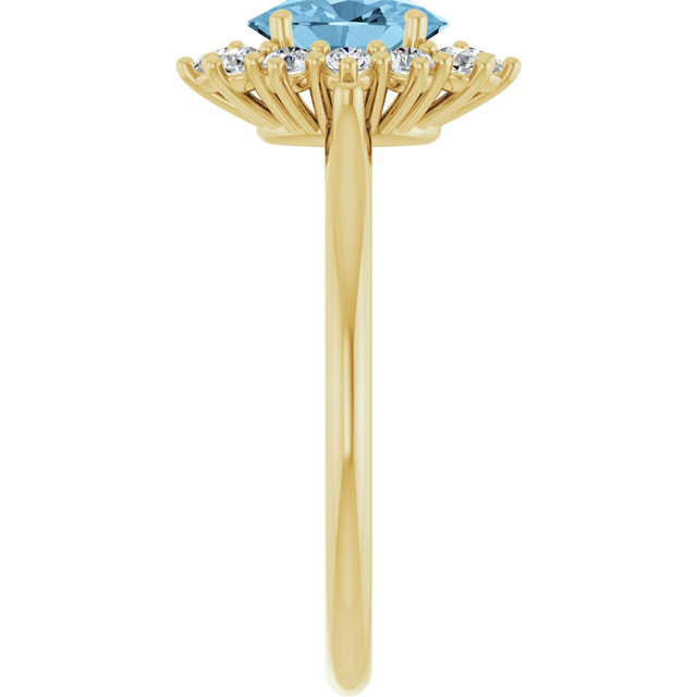 10K Gold Emerald Natural Sky Blue Topaz & Lab-Grown Diamond Halo-Style Ring - Yellow Gold - view 4