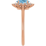 14K Gold Emerald Natural Sky Blue Topaz & Lab-Grown Diamond Halo-Style Ring - Rose Gold - view 4
