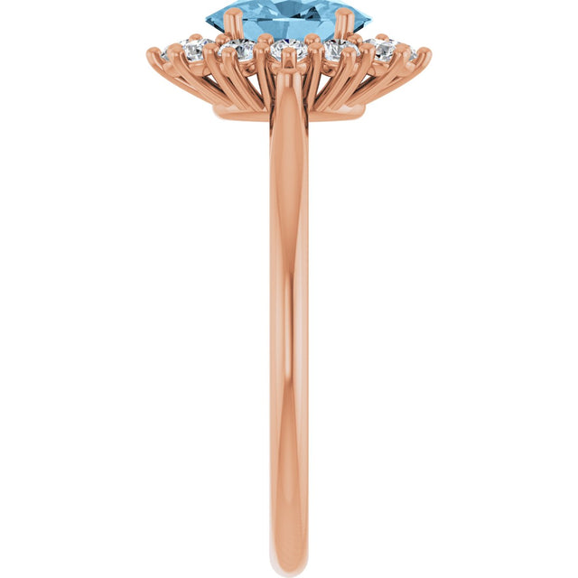 14K Gold Emerald Natural Sky Blue Topaz & Lab-Grown Diamond Halo-Style Ring - Rose Gold - view 4