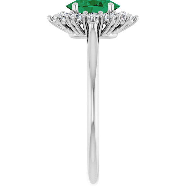 Platinum Emerald Lab-Grown Emerald & Lab-Grown Diamond Halo-Style Ring - view 4