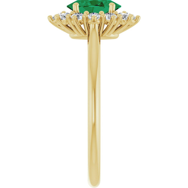 14K Gold Emerald Lab-Grown Emerald & Lab-Grown Diamond Halo-Style Ring - Yellow Gold - view 4