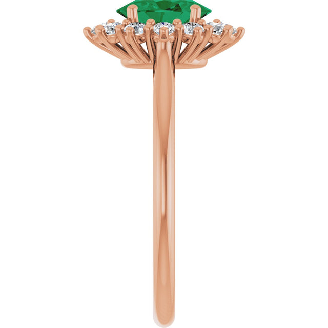 14K Gold Emerald Lab-Grown Emerald & Lab-Grown Diamond Halo-Style Ring - Rose Gold - view 4