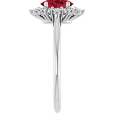 10K Gold Emerald Lab-Grown Ruby & Lab-Grown Diamond Halo-Style Ring - White Gold - view 4