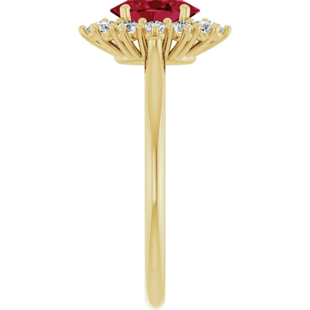 10K Gold Emerald Lab-Grown Ruby & Lab-Grown Diamond Halo-Style Ring - Yellow Gold - view 4
