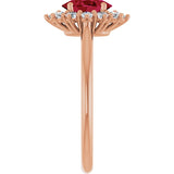 14K Gold Emerald Lab-Grown Ruby & Lab-Grown Diamond Halo-Style Ring - Rose Gold - view 4