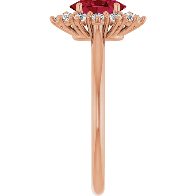 14K Gold Emerald Lab-Grown Ruby & Lab-Grown Diamond Halo-Style Ring - Rose Gold - view 4