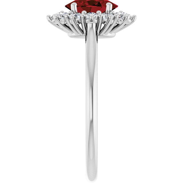 10K Gold Emerald Natural Mozambique Garnet & Lab-Grown Diamond Halo-Style Ring - White Gold - view 4