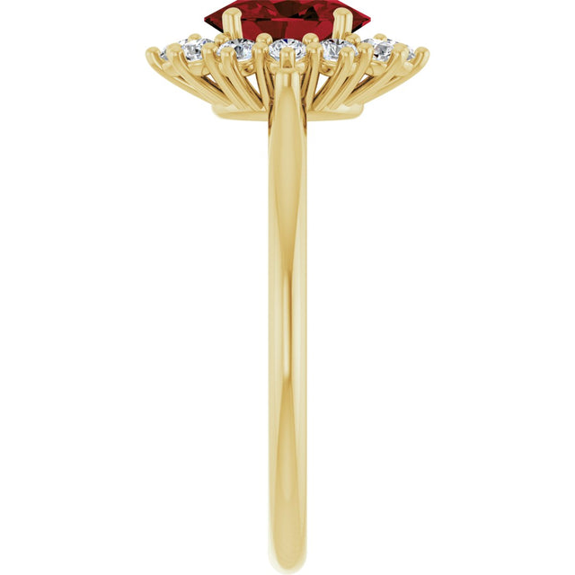 10K Gold Emerald Natural Mozambique Garnet & Lab-Grown Diamond Halo-Style Ring - Yellow Gold - view 4