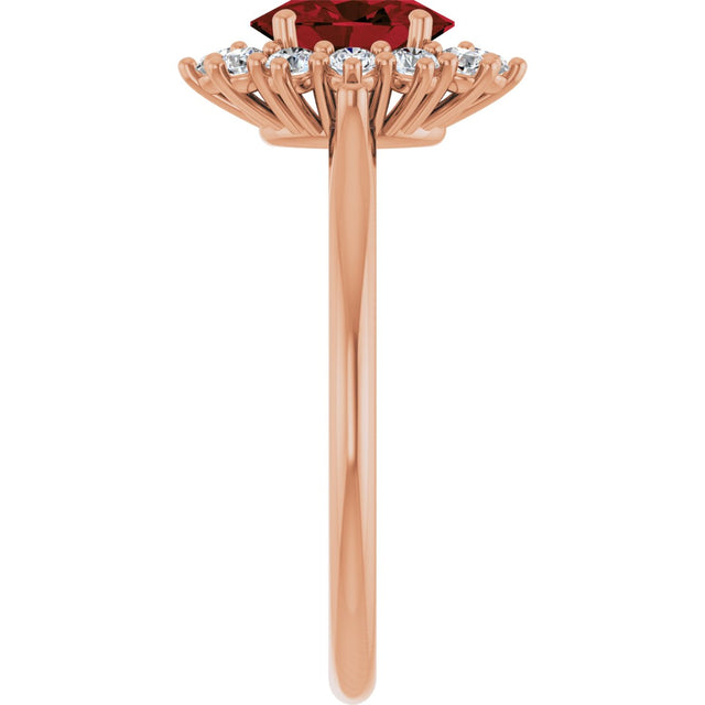 14K Gold Emerald Natural Mozambique Garnet & Lab-Grown Diamond Halo-Style Ring - Rose Gold - view 4
