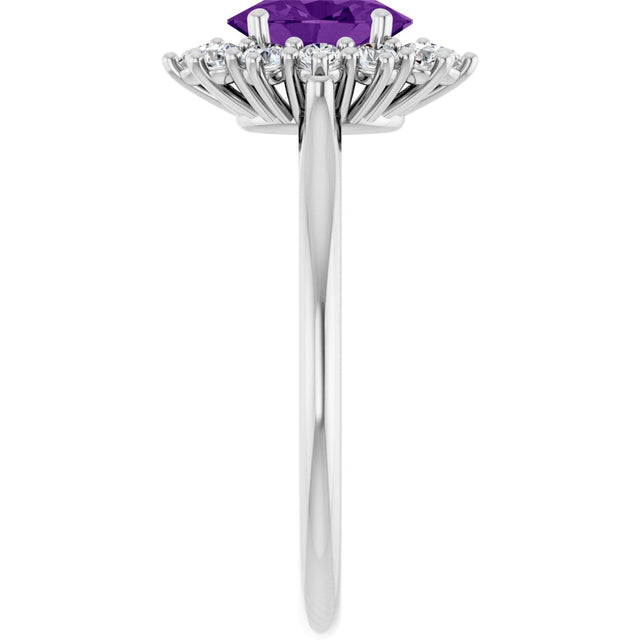 10K Gold Emerald Natural Amethyst & Lab-Grown Diamond Halo-Style Ring - White Gold - view 4