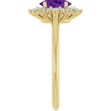 10K Gold Emerald Natural Amethyst & Lab-Grown Diamond Halo-Style Ring - Yellow Gold - view 4