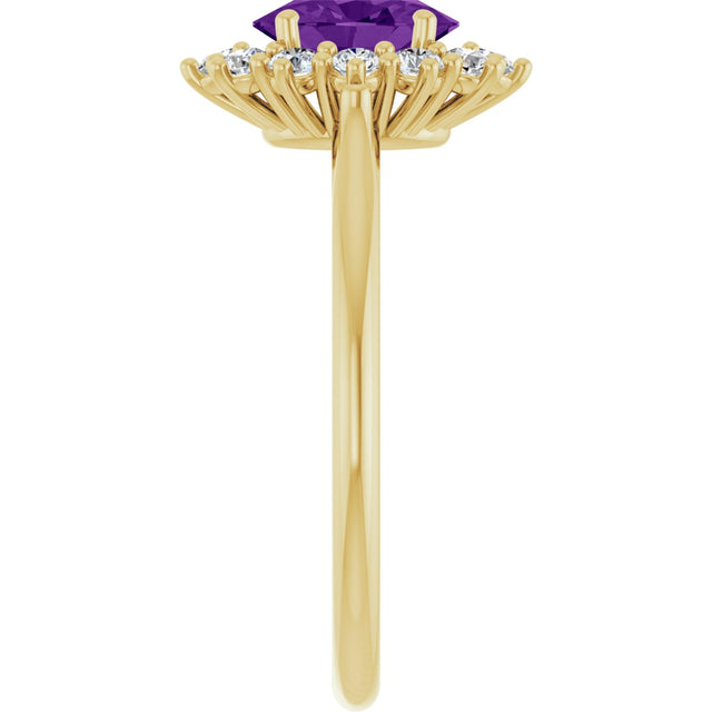 10K Gold Emerald Natural Amethyst & Lab-Grown Diamond Halo-Style Ring - Yellow Gold - view 4