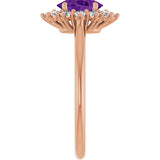 14K Gold Emerald Natural Amethyst & Lab-Grown Diamond Halo-Style Ring - Rose Gold - view 4