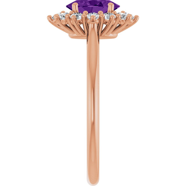 14K Gold Emerald Natural Amethyst & Lab-Grown Diamond Halo-Style Ring - Rose Gold - view 4