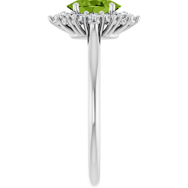 10K Gold Emerald Natural Peridot & Lab-Grown Diamond Halo-Style Ring - White Gold - view 4