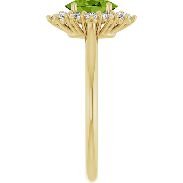 10K Gold Emerald Natural Peridot & Lab-Grown Diamond Halo-Style Ring - Yellow Gold - view 4