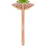 14K Gold Emerald Natural Peridot & Lab-Grown Diamond Halo-Style Ring - Rose Gold - view 4