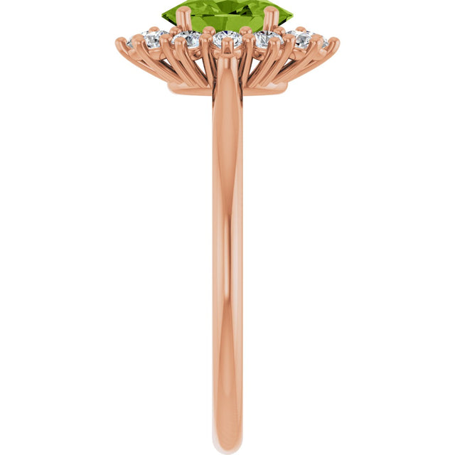 14K Gold Emerald Natural Peridot & Lab-Grown Diamond Halo-Style Ring - Rose Gold - view 4
