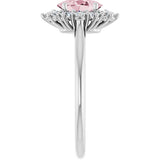14K Gold Oval Natural Pink Morganite & Natural Diamond Halo-Style Ring – 7mm Stones - White Gold - view 4