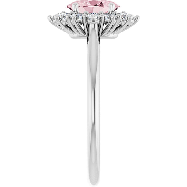 14K Gold Oval Natural Pink Morganite & Natural Diamond Halo-Style Ring – 7mm Stones - White Gold - view 4